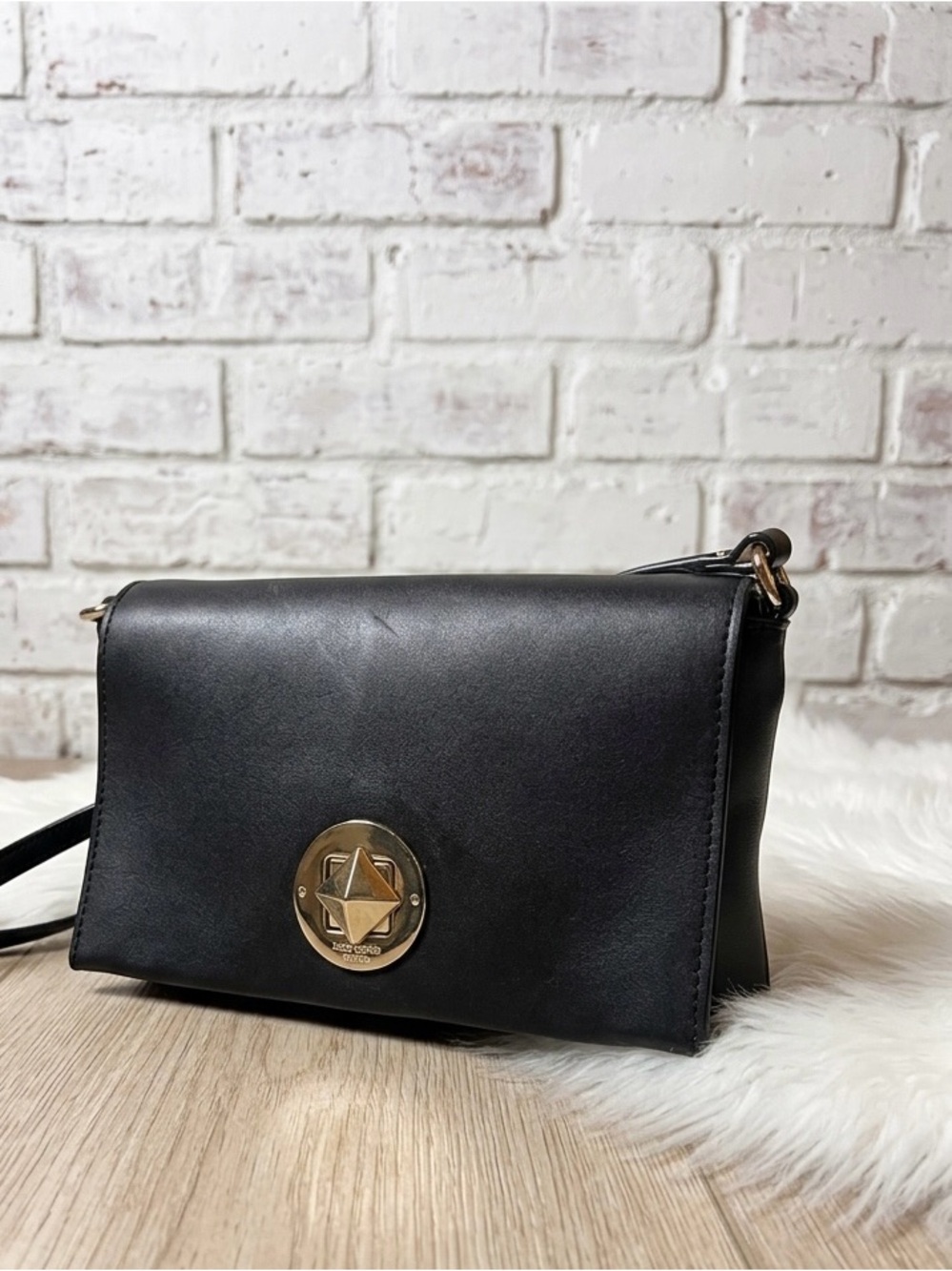 Vintage kate spade Black Crossbody Bag with Gold pyramid turn lock